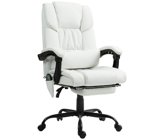 Vinsetto cadeira de escritório com massagem de 6 pontos cadeira giratória com encosto alto reclinável altura ajustável apoio para pés e controlo remoto 66x75x112-122 cm blanc