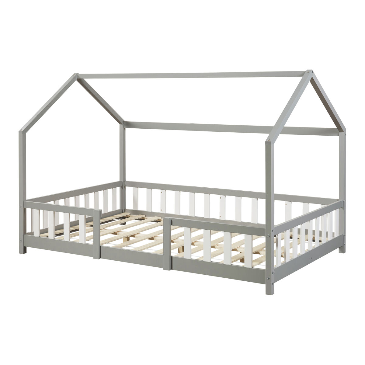 Cama de criança sisimiut forma de casa pinho 120x200 cm - cinza claro [en.casa]