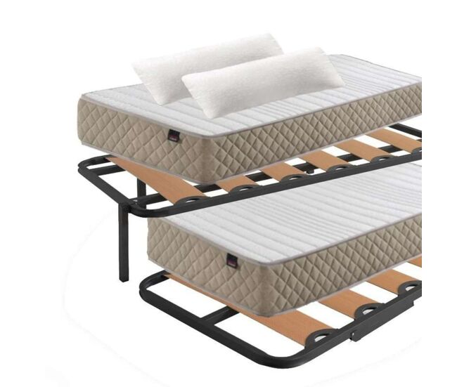 Kangu complete rest pack com cama canguru completa, 2 colchões, conjunto de ferragens e 2 travesseiros viscoelásticos 90x190 cm