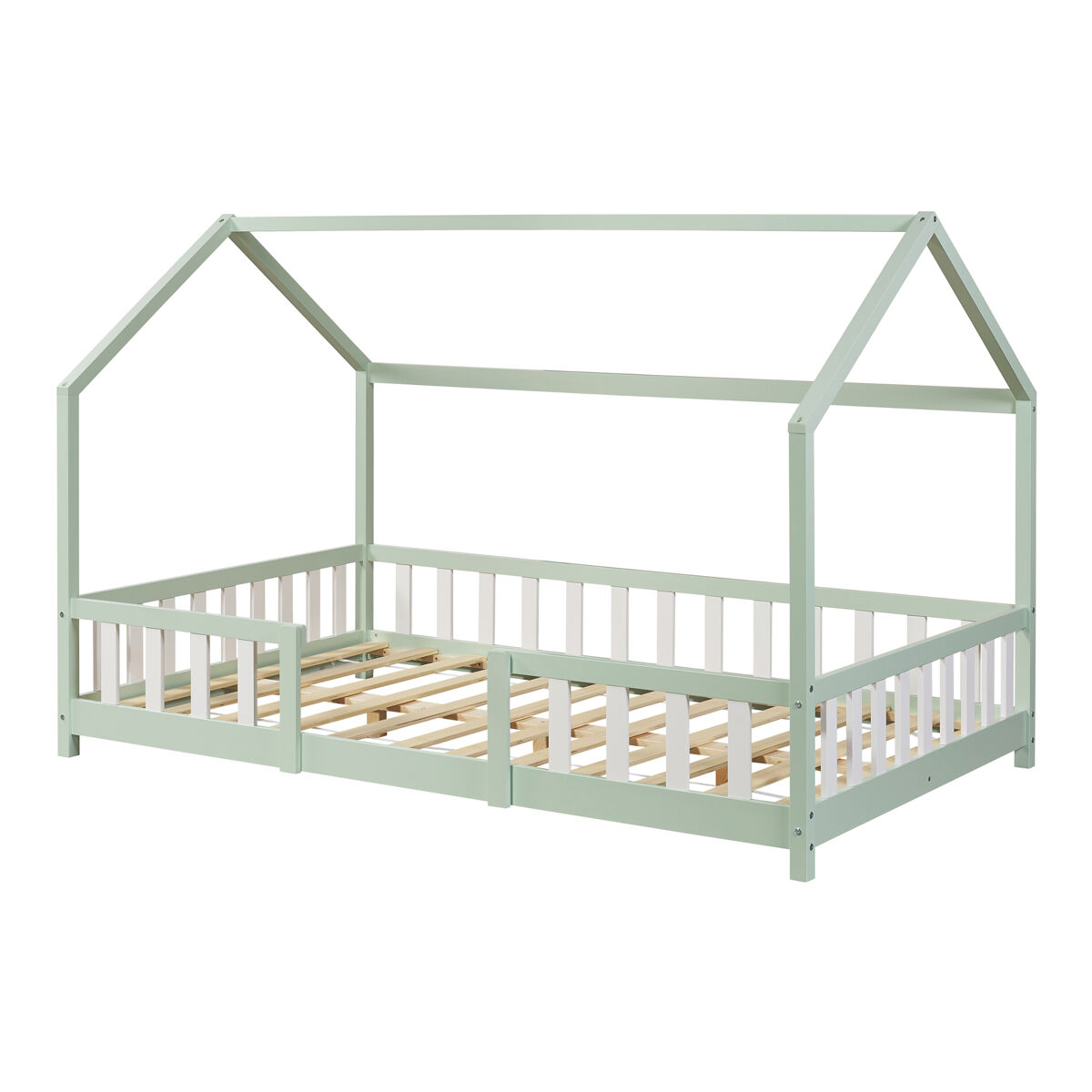 Cama de criança sisimiut forma de casa pinho 120x200 cm - verde menta [en.casa]
