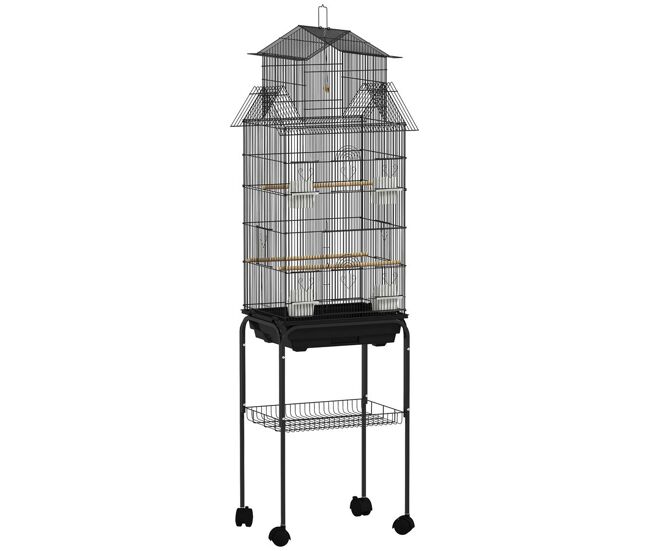 Pawhut gaiola de metal para pássaros com bandeja amovível e rodas gaiola para canários com 4 comedouros 3 poleiros e 1 baloiço para periquitos