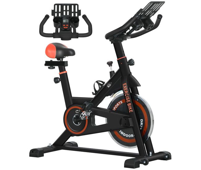 Homcom bicicleta estática com resistência ajustável bicicleta fitness com volante de inércia de 8 kg ecrã lcd guiador e assento ajustável para casa