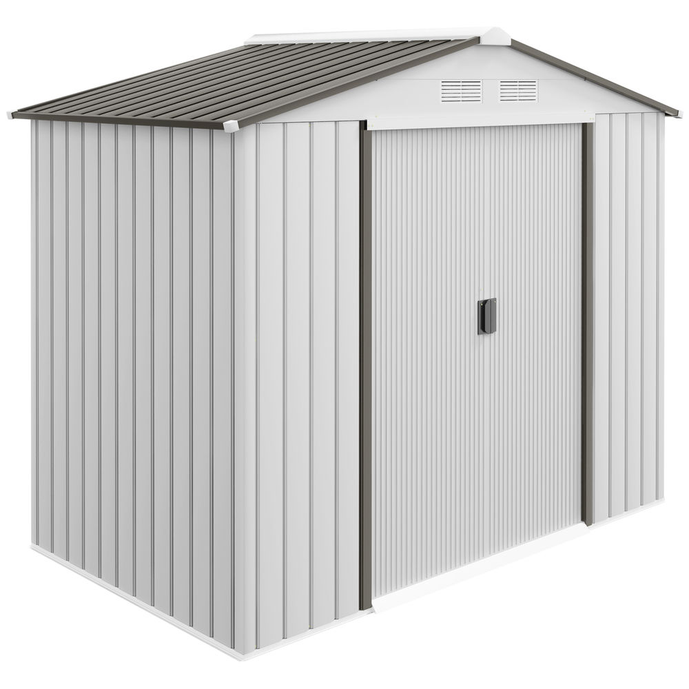 Outsunny abrigo de jardim 213x130x185cm abrigo de jardim metálico de exterior para armazenamento de ferramentas com 2 portas deslizantes e 4 janelas