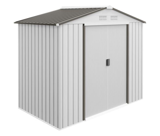 Outsunny abrigo de jardim 213x130x185cm abrigo de jardim metálico de exterior para armazenamento de ferramentas com 2 portas deslizantes e 4 janelas