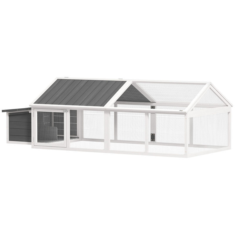 Pawhut galinheiro de madeira galinheiro de exterior espaçoso de 2 andares para 4-8 galinhas com teto abatível cercado portas com fechadura e caixa
