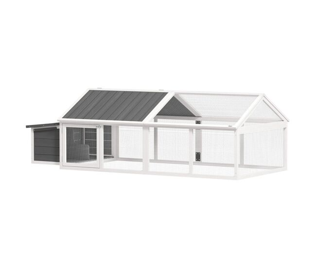 Pawhut galinheiro de madeira galinheiro de exterior espaçoso de 2 andares para 4-8 galinhas com teto abatível cercado portas com fechadura e caixa