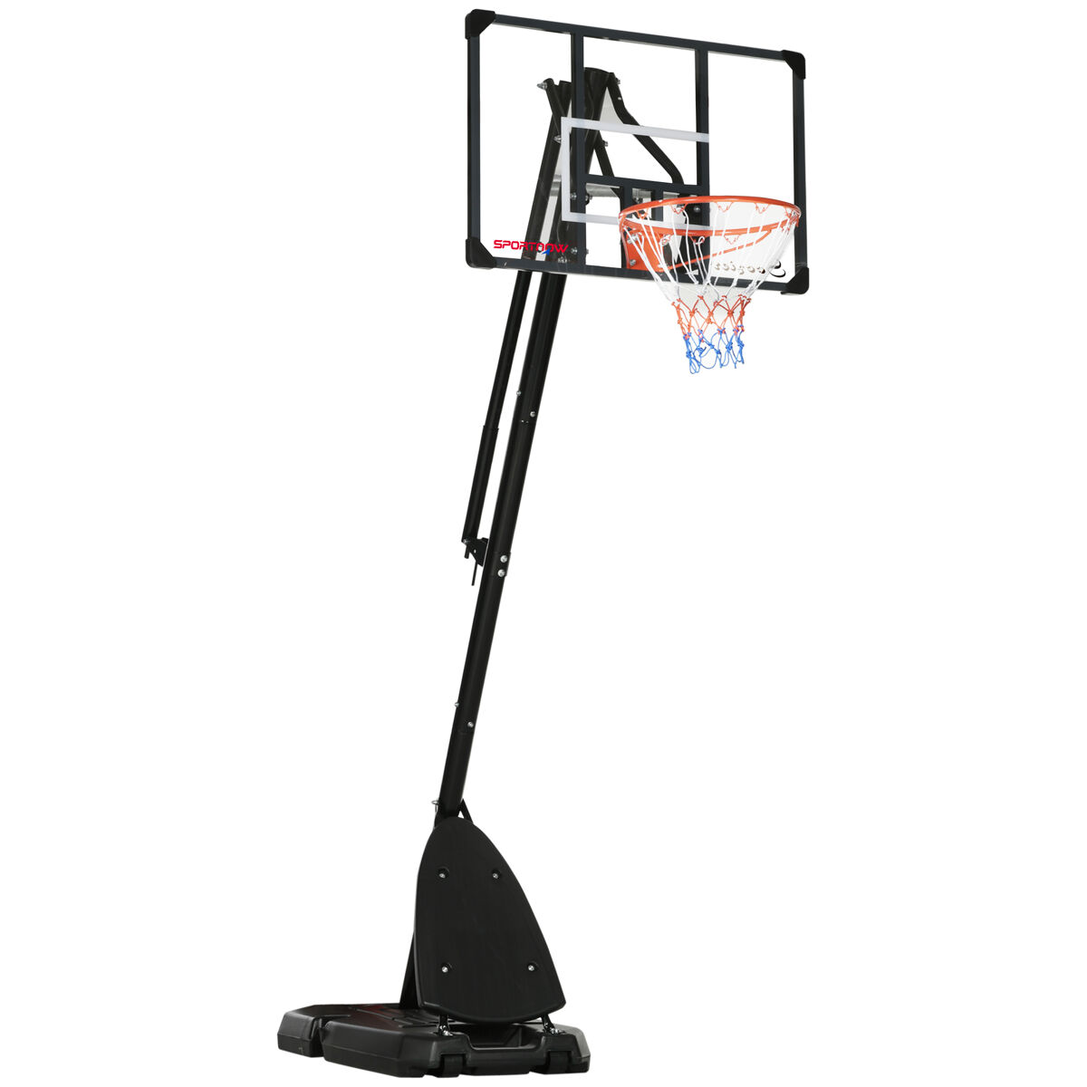 Sportnow cesta de basquetebol para exterior altura ajustável 236-293 cm com painel de pc aro de basquetebol com rodas base recarregável para