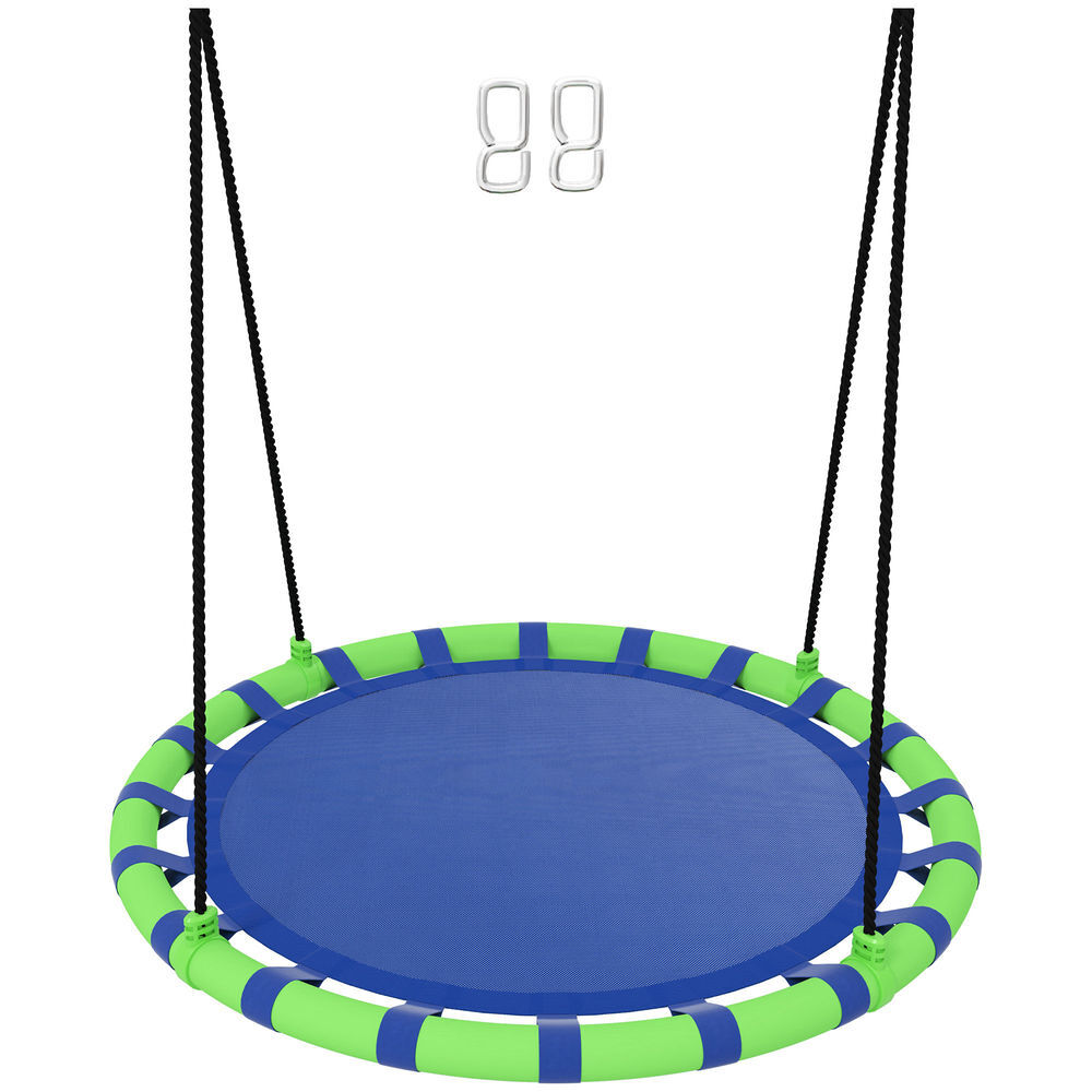 Aiyaplay baloiço para crianças redondo baloiço de jardim infantil ajustável baloiço de exterior para crianças impermeável carga 150kg ø100x180 cm preto e azul