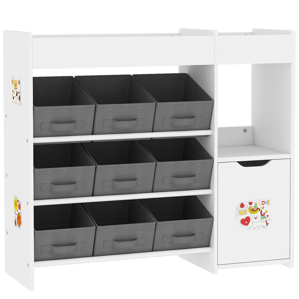 Aiyaplay étagère para brinquedos infantil organizador montessori com 9 cestos removíveis, compartimentos e autocolantes para creche ou sala de brincadeiras, 92x30x80 cm, blanc