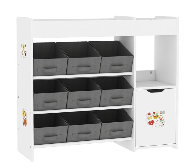 Aiyaplay étagère para brinquedos infantil organizador montessori com 9 cestos removíveis, compartimentos e autocolantes para creche ou sala de brincadeiras, 92x30x80 cm, blanc