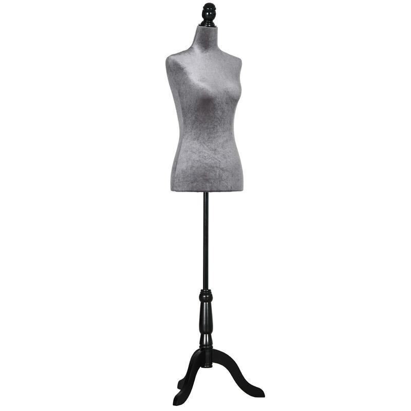 Homcom manequim de costura feminino manequim de costura ajustável a 130-168 cm com tripé de madeira para fotografia de moda exposição de roupas cinza