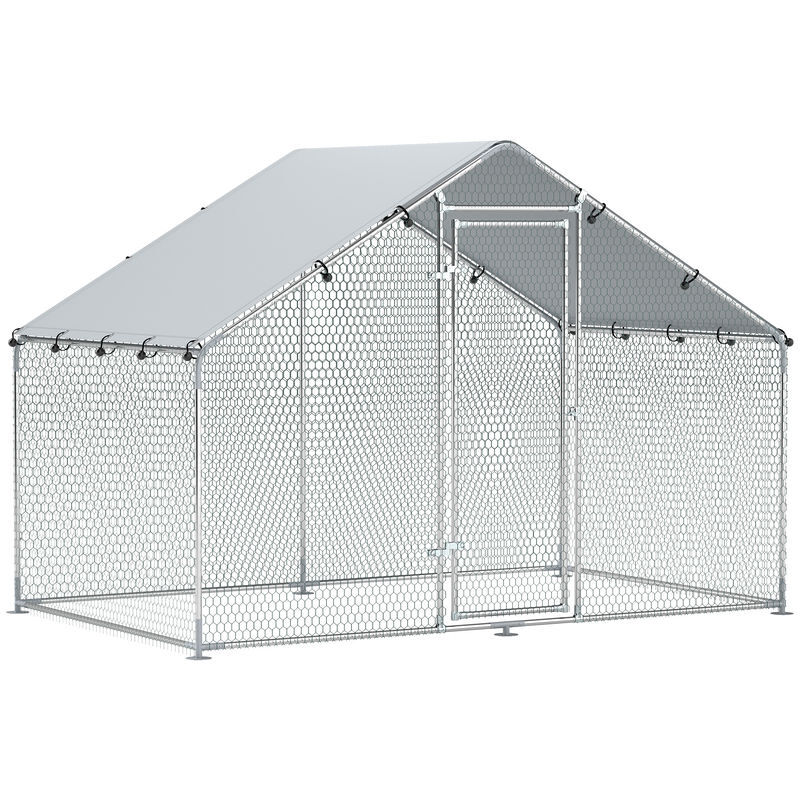Pawhut galinheiro exterior grande 3x1,7x1,9 m em aço galvanizado com porta de duplo fecho, cobertura em tecido oxford anti-uv e impermeável, design