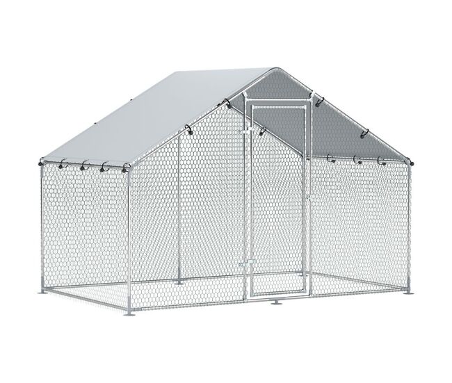Pawhut galinheiro exterior grande 3x1,7x1,9 m em aço galvanizado com porta de duplo fecho, cobertura em tecido oxford anti-uv e impermeável, design