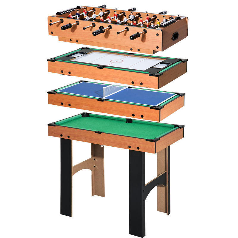 Homcom mesa multi-jogos 4 em 1 mesa de jogos para crianças acima de 6 anos matraquilho para crianças mesa de bilhar mesa de ping-pong e hóquei de mesa 87x43x73 cm madeira e preto