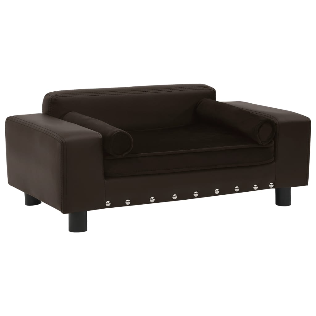 Vidaxl sofá para cães 81x43x31 cm pelúcia e couro artificial castanho