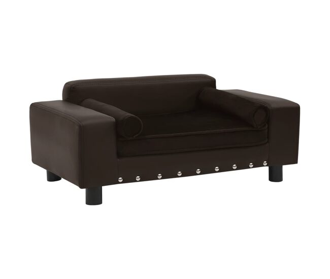Vidaxl sofá para cães 81x43x31 cm pelúcia e couro artificial castanho