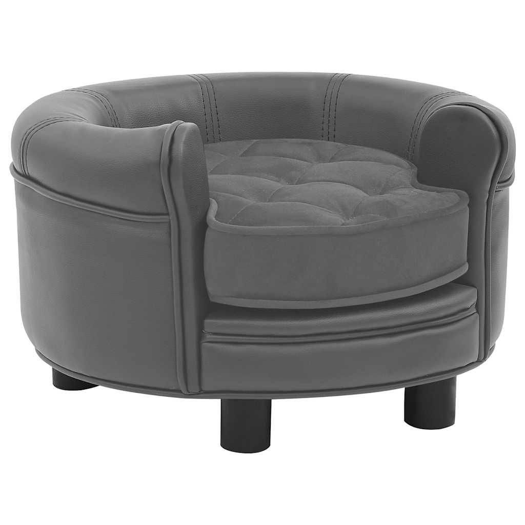 Vidaxl sofá para cães 48x48x32 cm pelúcia e couro artificial cinzento