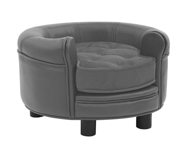 Vidaxl sofá para cães 48x48x32 cm pelúcia e couro artificial cinzento