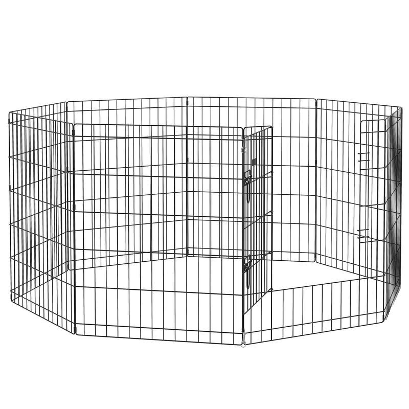 Pawhut parque para cães 8 painéis 76x61cm dobráveis gaiola metálica para animais de estimação com porta e dupla fechadura para jardim pátio exterior