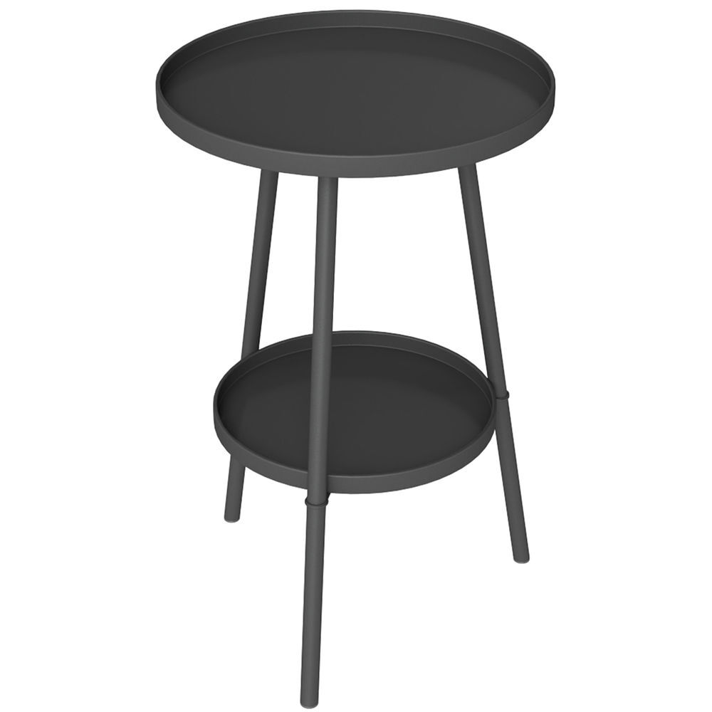 Outsunny mesa de jardim redonda de 2 níveis mesa de exterior ø32x51 cm com bandeja inferior e estrutura de metal mesa para exterior e interior preto