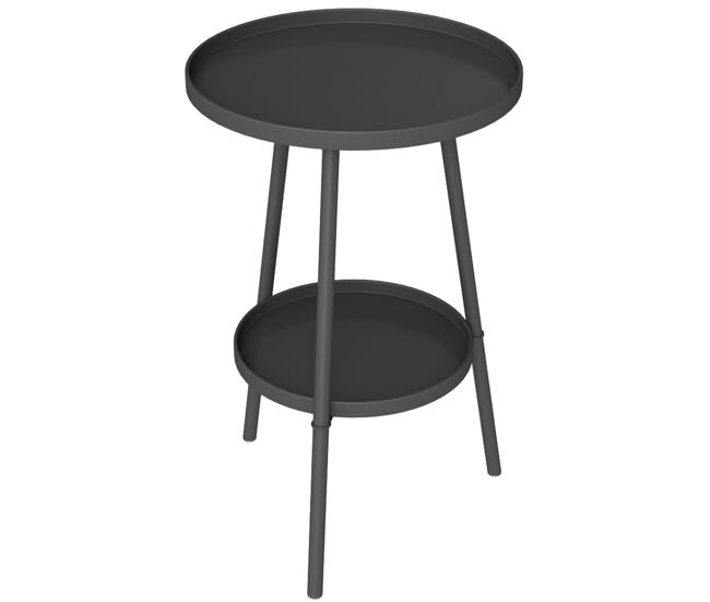 Outsunny mesa de jardim redonda de 2 níveis mesa de exterior ø32x51 cm com bandeja inferior e estrutura de metal mesa para exterior e interior preto