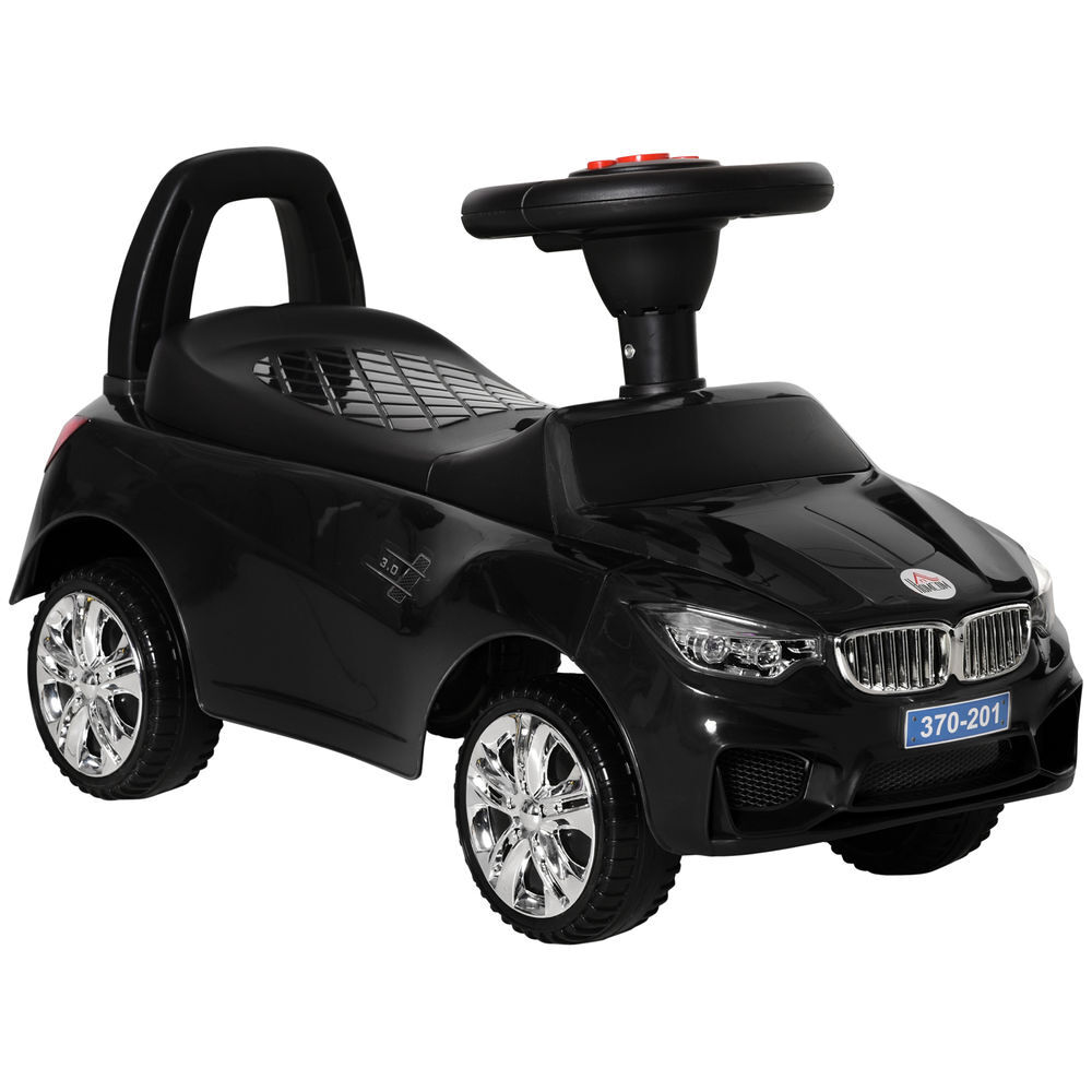 Homcom carro andador para crianças de 18-36 meses com faróis música buzina volante compartimento de armazenamento e alça para empurrar 63,5x28x36 cm