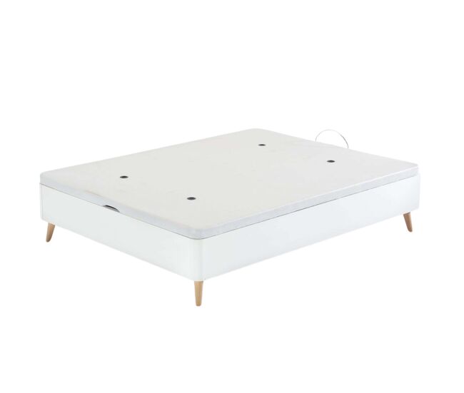 Canapé dobrável alto de 150x190 cm para quarto, cama de quarto, cantos arredondados com 4 pernas ligeiramente inclinadas, cor blanc fosco