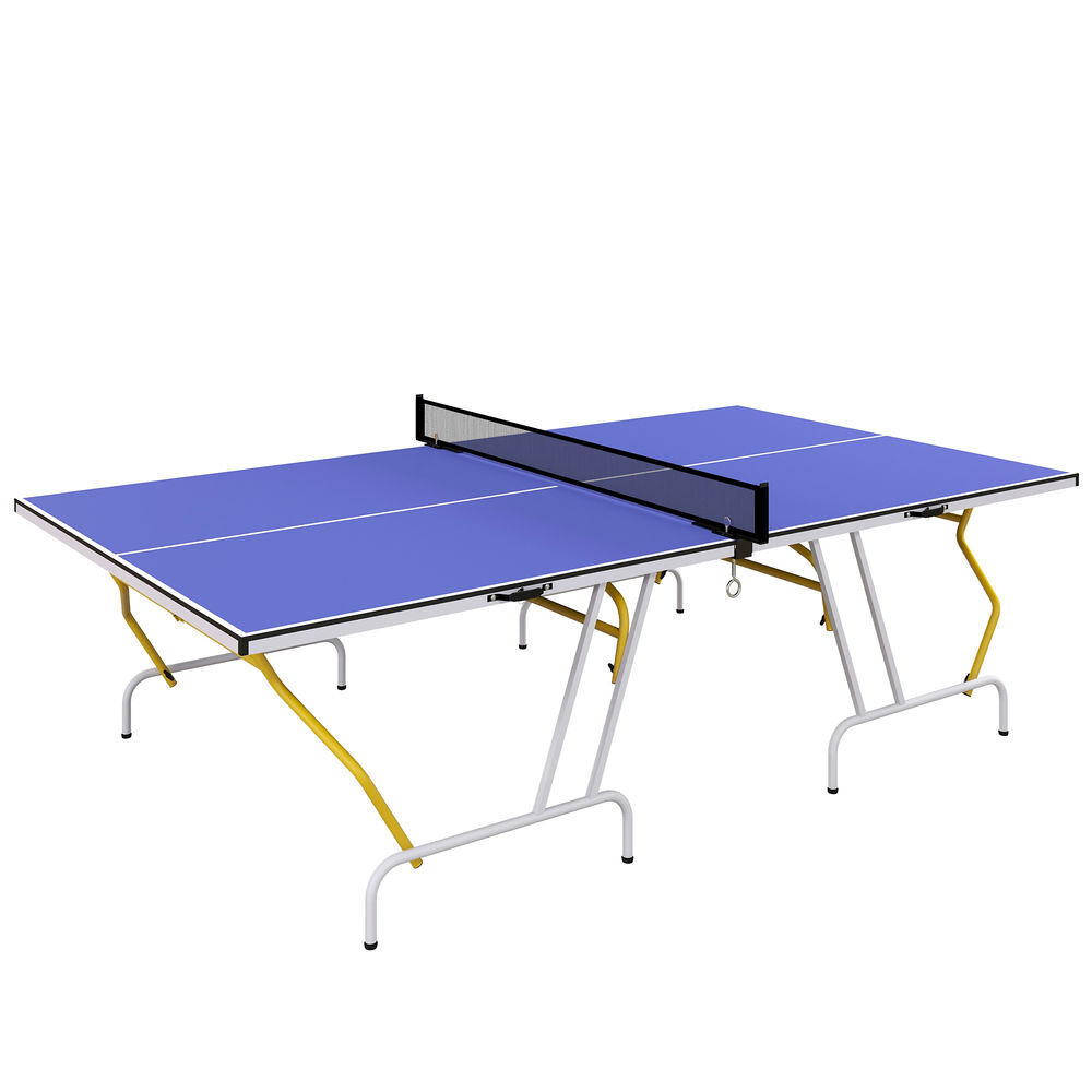 Sportnow mesa de ping-pong dobrável mesa de ping-pong compacta com rede apoio para os pés ajustáveis e estrutura de aço para interior e exterior 274x152,5x76 cm azul