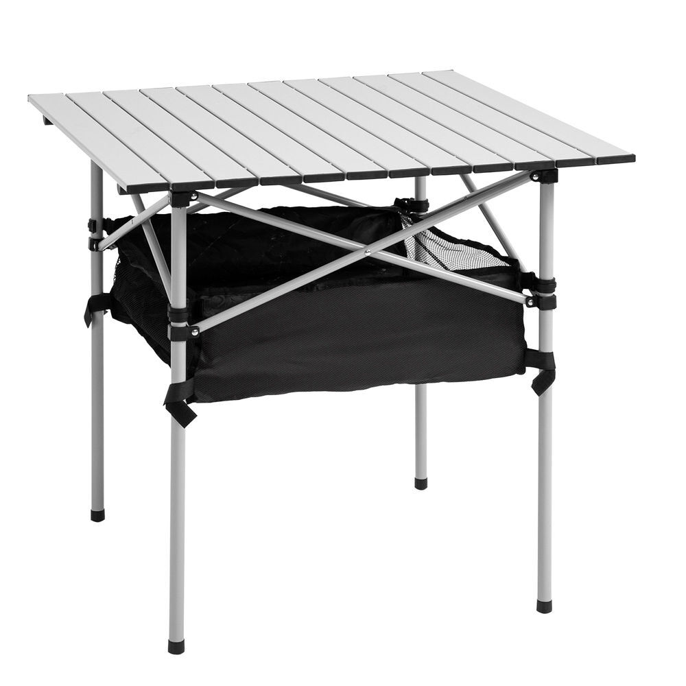 Outsunny mesa dobrável de campismo mesa de piquenique com armazenamento e bolsa de transporte 70x70x69 cm prata e preto