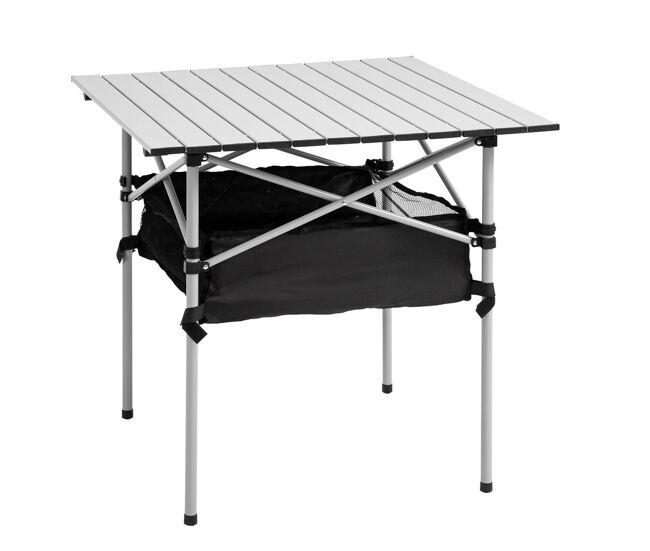 Outsunny mesa dobrável de campismo mesa de piquenique com armazenamento e bolsa de transporte 70x70x69 cm prata e preto