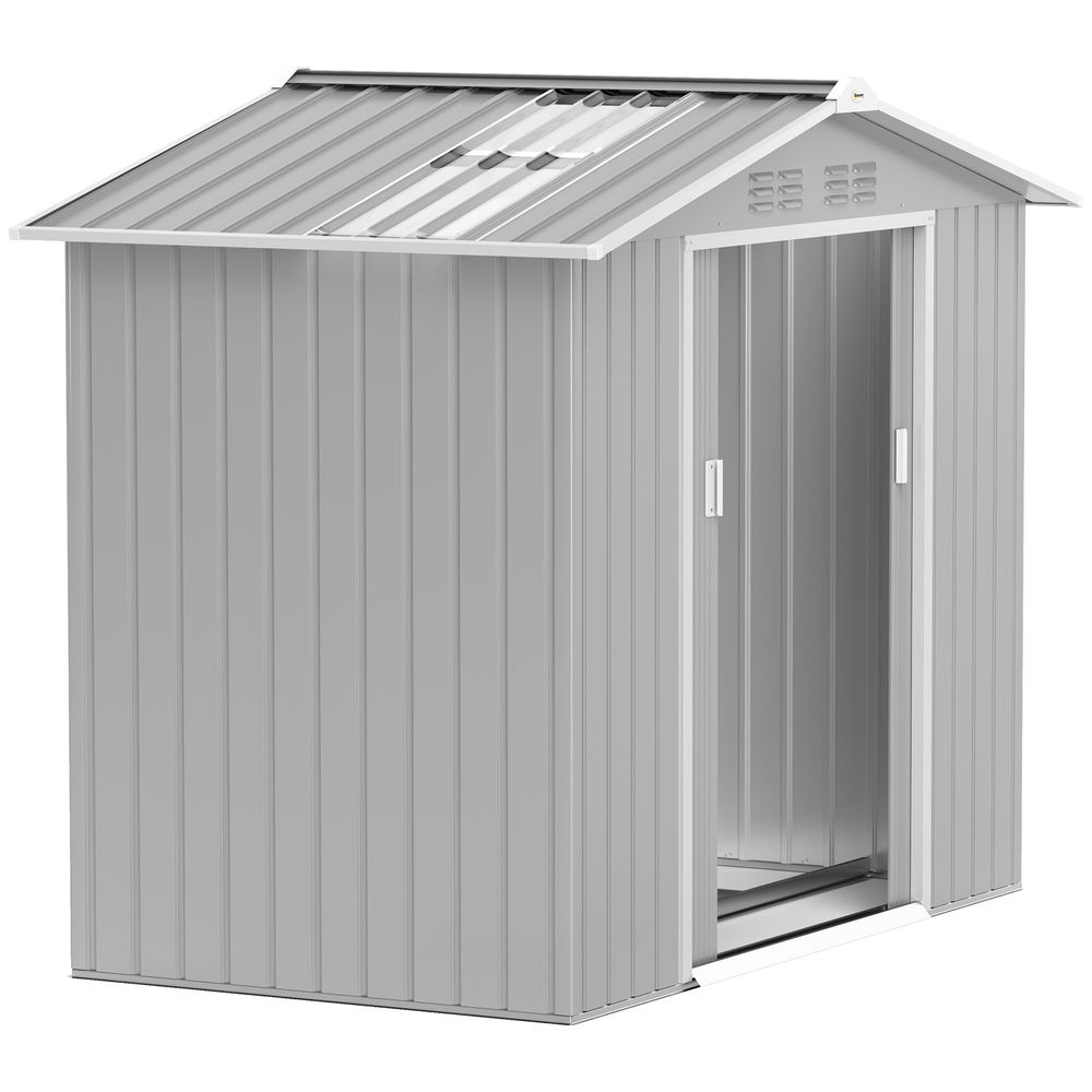 Outsunny abrigo de jardim 2,42 m 213x130x185 cm abrigo de jardim metálico de exterior para armazenamento de ferramentas com 2 portas deslizantes e 4
