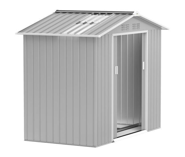 Outsunny abrigo de jardim 2,42 m 213x130x185 cm abrigo de jardim metálico de exterior para armazenamento de ferramentas com 2 portas deslizantes e 4