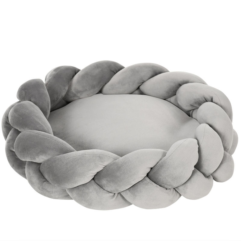 Pawhut cama para cães pequenos cama para gatos lavável cama para animais de estimação redonda com almofada independente e corda de algodão 55x55x14 cm