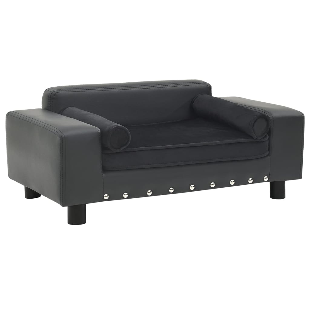 Vidaxl sofá p/ cães 81x43x31cm pelúcia e couro artificial cinza-escuro