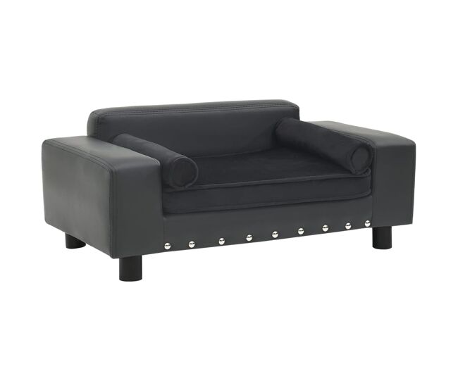 Vidaxl sofá p/ cães 81x43x31cm pelúcia e couro artificial cinza-escuro