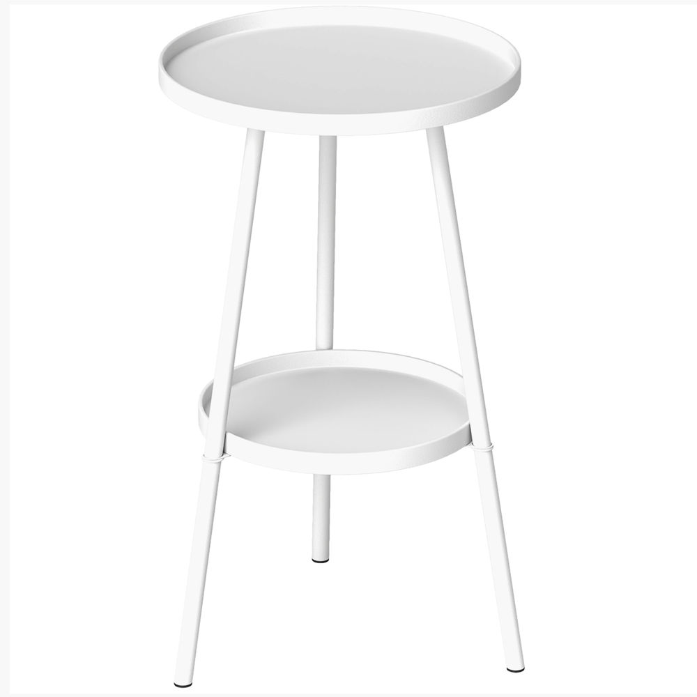 Outsunny mesa de jardim redonda de 2 níveis mesa de exterior ø32x51 cm com bandeja inferior e estrutura de metal mesa para exterior e interior branco