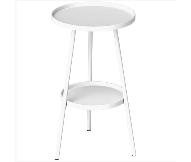Outsunny mesa de jardim redonda de 2 níveis mesa de exterior ø32x51 cm com bandeja inferior e estrutura de metal mesa para exterior e interior branco