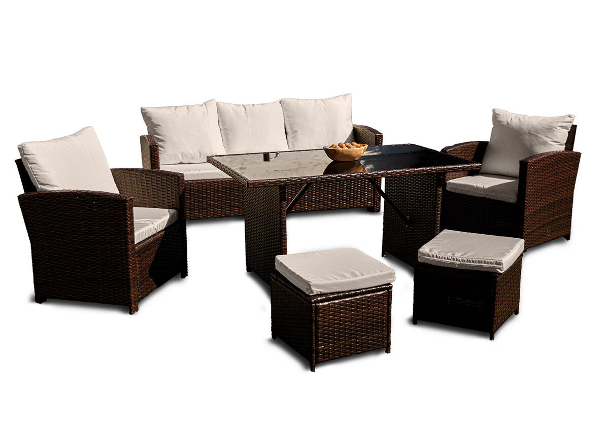 Sofá + mesa + 2 poltronas + 2 pufes pe ratan. móveis de jardim e terraço