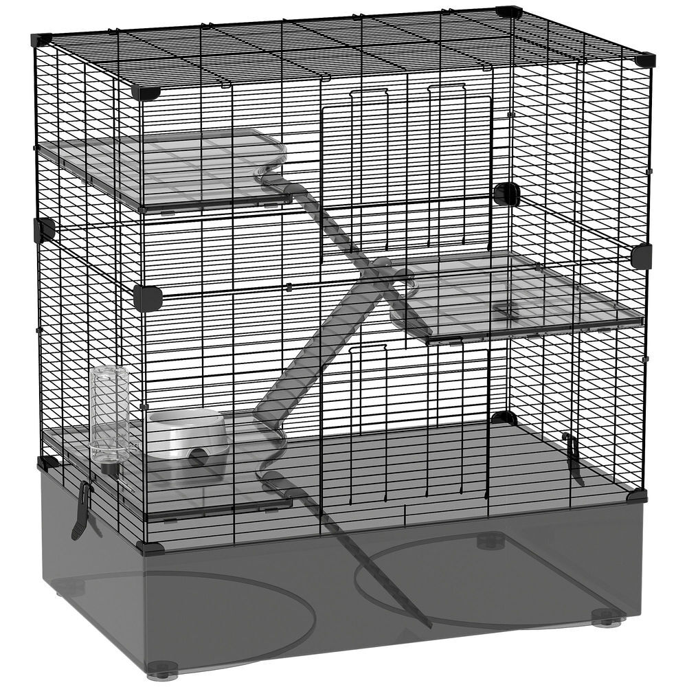 Pawhut gaiola para pequenos animais de 4 níveis com bandeja inferior gaiola para roedores com rampas comedouro e bebedouro recinto para chinchilas