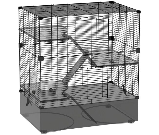 Pawhut gaiola para pequenos animais de 4 níveis com bandeja inferior gaiola para roedores com rampas comedouro e bebedouro recinto para chinchilas