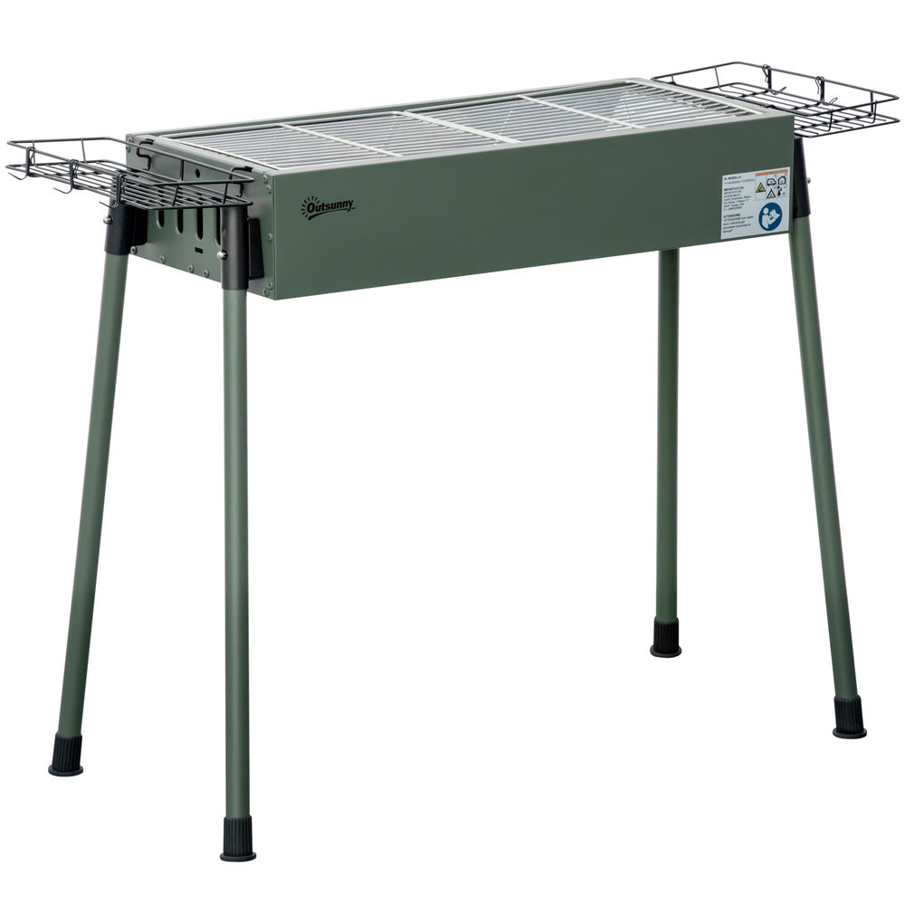 Outsunny barbecue a carvão com 2 grelhas de aço inoxidável barbecue portátil com 2 prateleiras para temperos com ganchos para campismo jardim 77x30x70