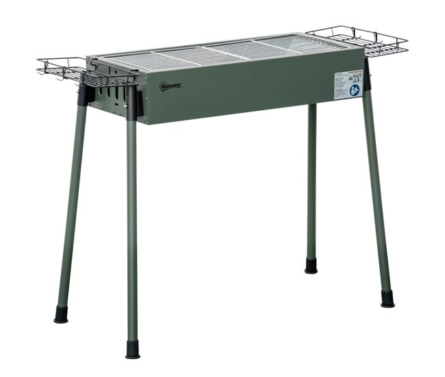 Outsunny barbecue a carvão com 2 grelhas de aço inoxidável barbecue portátil com 2 prateleiras para temperos com ganchos para campismo jardim 77x30x70