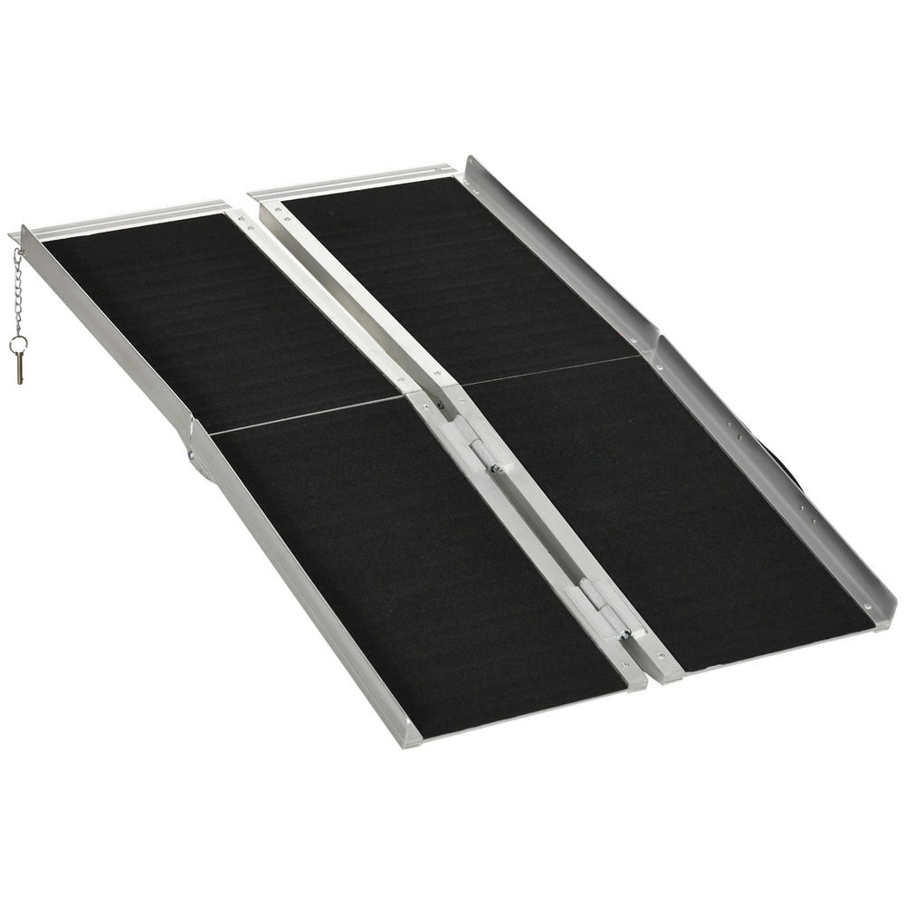 Homcom rampa para cadeiras de rodas dobrável 122x73,5 cm rampa portátil de alumínio antiderrapante para escadas e declives carga máxima 270 kg preto