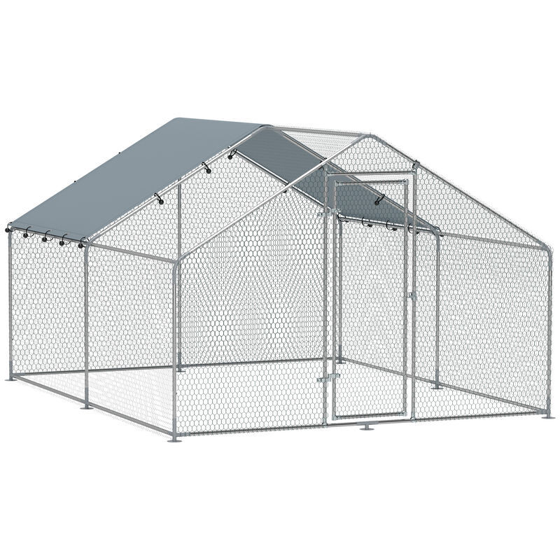 Pawhut galinheiro para exterior grande 3x3,4x1,9 m estrutura em aço galvanizado com porta de fecho duplo, cobertura em tecido oxford anti-uv e