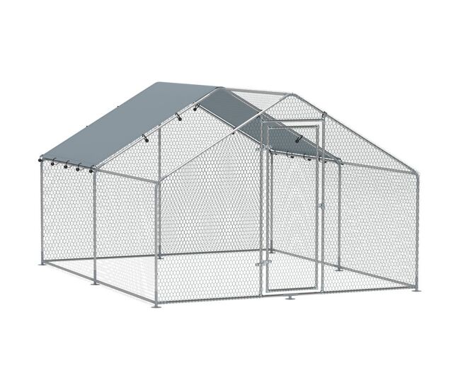 Pawhut galinheiro para exterior grande 3x3,4x1,9 m estrutura em aço galvanizado com porta de fecho duplo, cobertura em tecido oxford anti-uv e