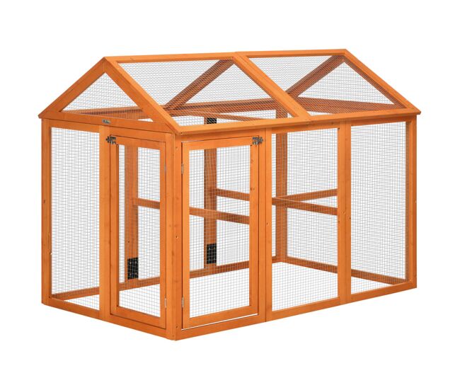 Pawhut galinheiro para exterior 140x88,5x106 cm galinheiro para 1-3 galinhas com 3 poleiros estrutura de madeira e 2 portas com fechadura para pátio