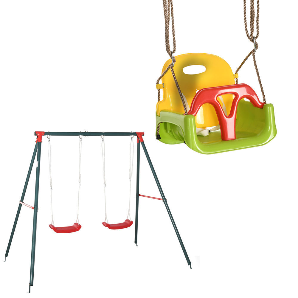 Conjunto de Baloiço Aço, PE Outsunny