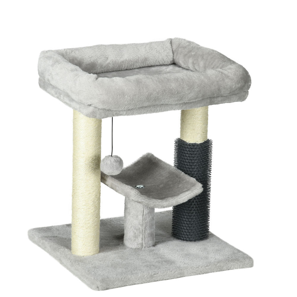 Pawhut arranhador para gatos arranhador pequeno para gatos altura 48 cm com 2 postes de arranhar cama plataforma em u e escova bola suspensa 40x40x48