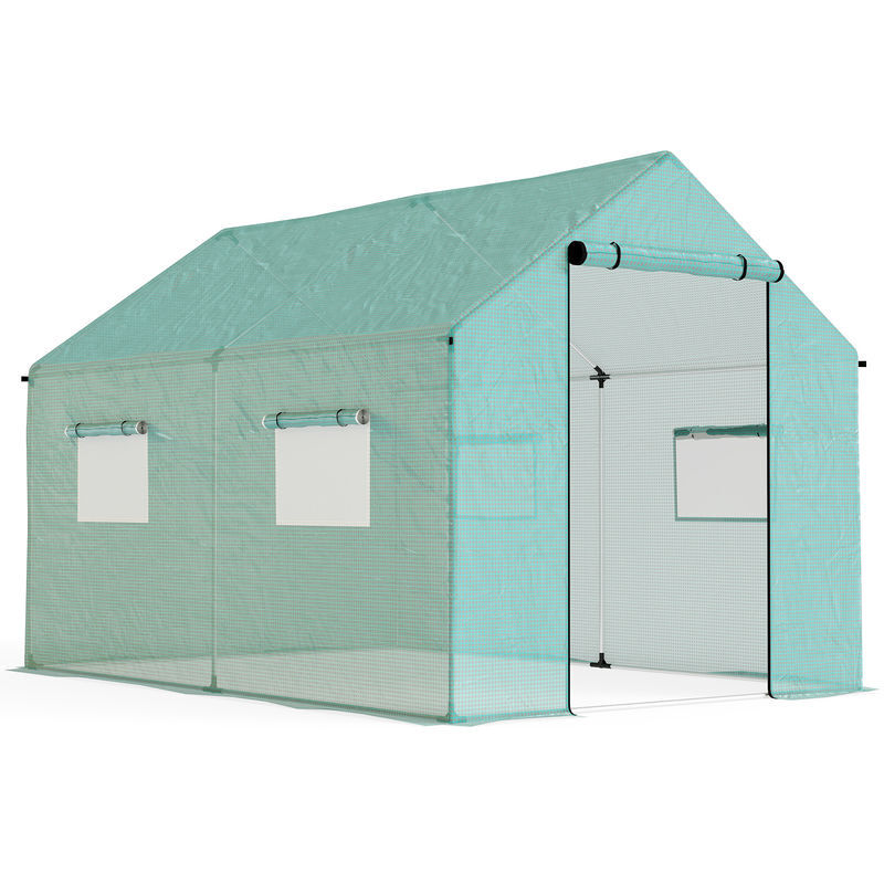 Outsunny estufa tipo túnel 2x3x2 m estufa de exterior com 4 janelas de malha e porta com fecho de correr estufa para cultivos anti uv para pátio