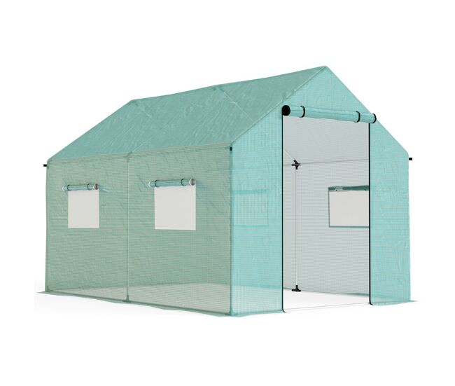 Outsunny estufa tipo túnel 2x3x2 m estufa de exterior com 4 janelas de malha e porta com fecho de correr estufa para cultivos anti uv para pátio